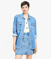 Petite Denim Shirt Jacket Classic Mid Wash