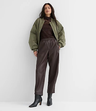 Pull On Barrel Pants Faux Leather