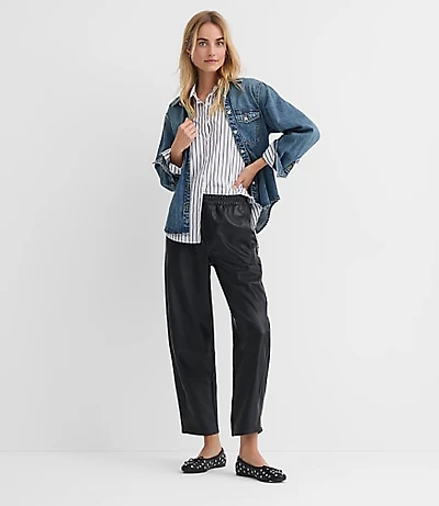 Pull On Barrel Pants Faux Leather