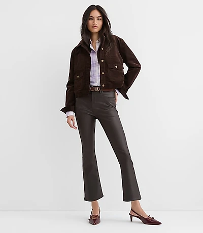 Coated High Rise Kick Crop Jeans Brown