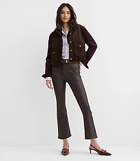 Coated High Rise Kick Crop Jeans Brown