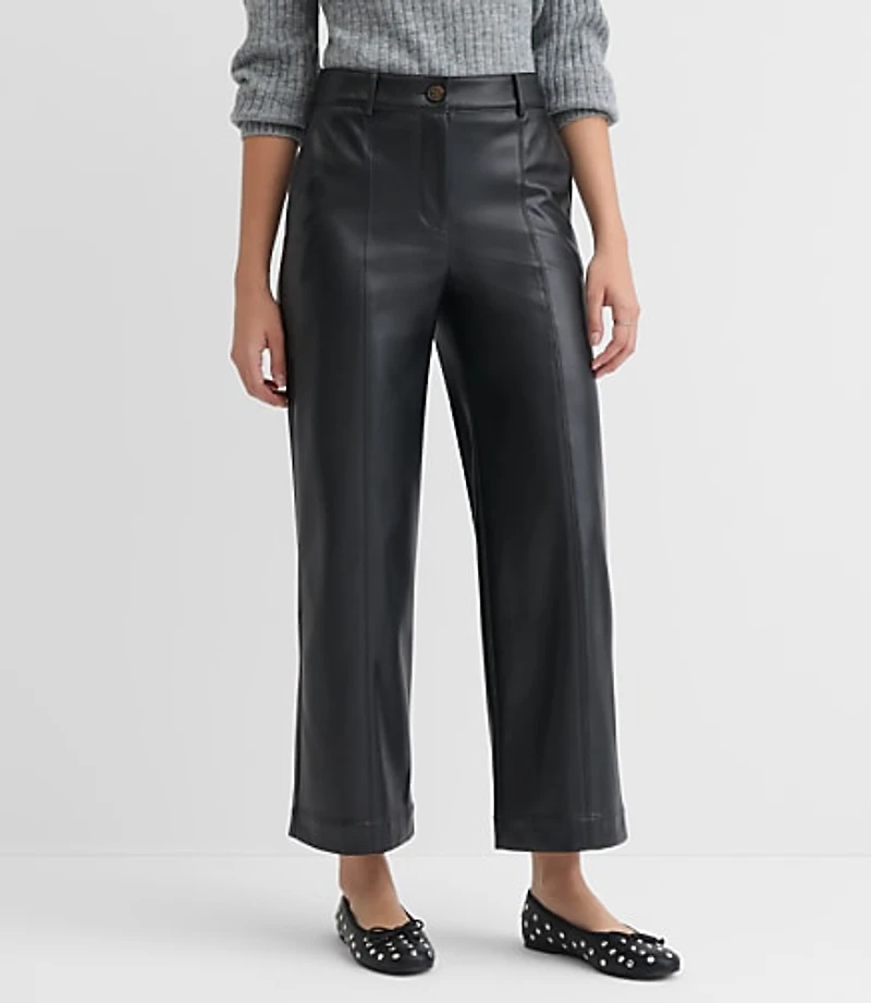 Curvy Wide Leg Pants Faux Leather