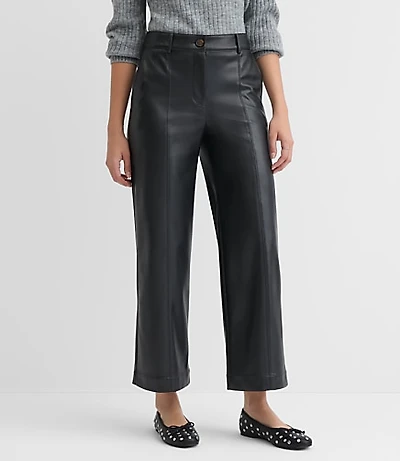 Curvy Wide Leg Pants Faux Leather
