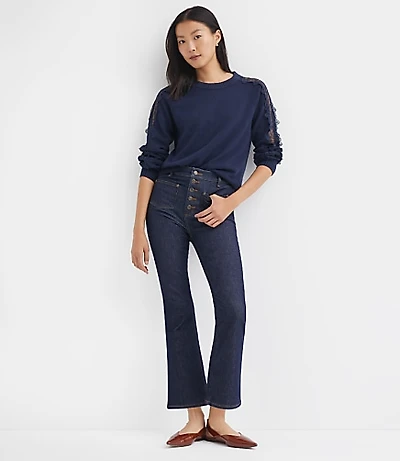 Patch Pocket High Rise Kick Crop Jeans Classic Rinse Wash
