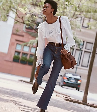 Petite Patch Pocket High Rise Kick Crop Jeans Classic Rinse Wash