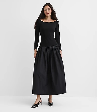 Taffeta Ponte Off The Shoulder Maxi Dress