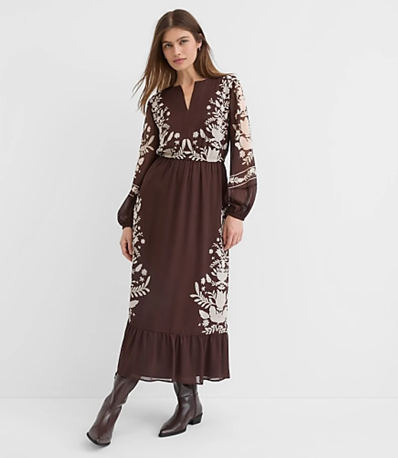 Floral Garland Flounce Maxi Pocket Dress
