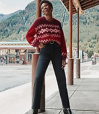 Studded High Rise Straight Jeans Washed Black