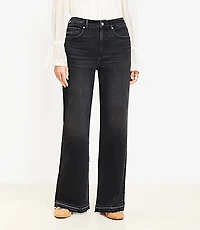Curvy Unpicked Hem High Rise Wide Leg Jeans Washed Black