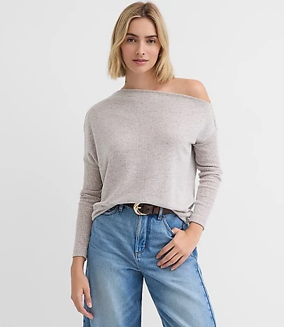 Heathered Ribtrim Jersey Off The Shoulder Top