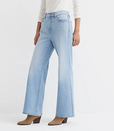 Curvy Studded High Rise Wide Leg Jeans Mid Vintage Wash