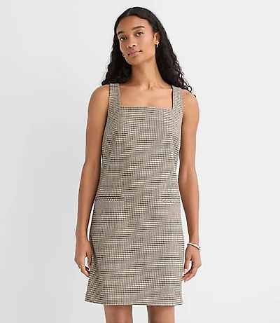 Petite Plaid Square Neck Mini Pocket Dress