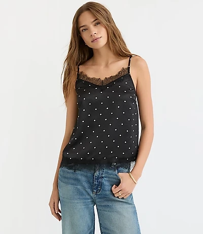 Dotted Lace Trim Satin Cami