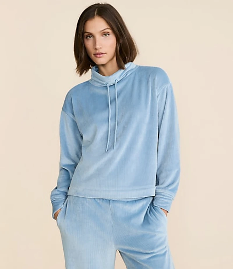 Lou & Grey Ribbed Velour Drawstring Neck Sweatshirt