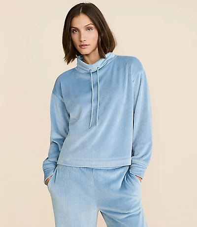 Lou & Grey Ribbed Velour Drawstring Neck Sweatshirt