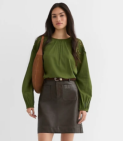 Petite Distressed Faux Leather Pocket Mini Skirt