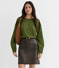 Petite Distressed Faux Leather Pocket Mini Skirt