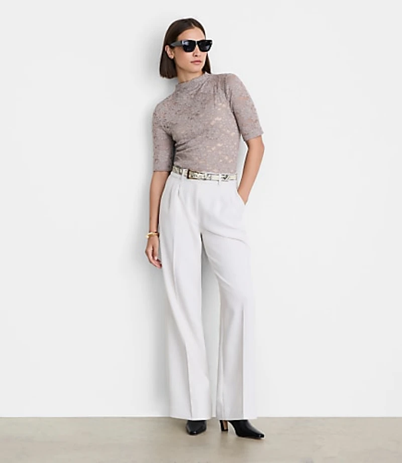 Petite LOFT Versa Lace Elbow Sleeve Turtleneck Top