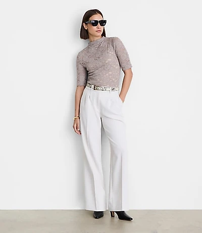 Petite LOFT Versa Lace Elbow Sleeve Turtleneck Top