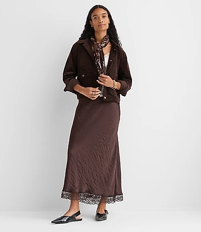 Petite Lace Trim Satin Bias Maxi Skirt