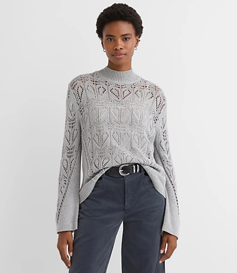 Melange Pointelle Flare Sleeve Sweater