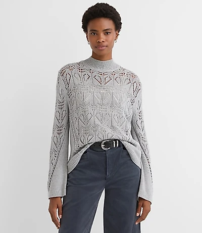 Melange Pointelle Flare Sleeve Sweater