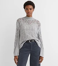 Melange Pointelle Flare Sleeve Sweater