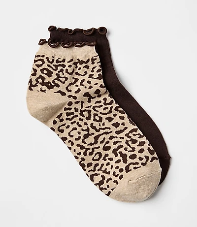 Leopard Print Ruffle Ankle Sock Set