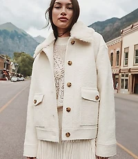 Boucle Faux Fur Collar Shirt Jacket
