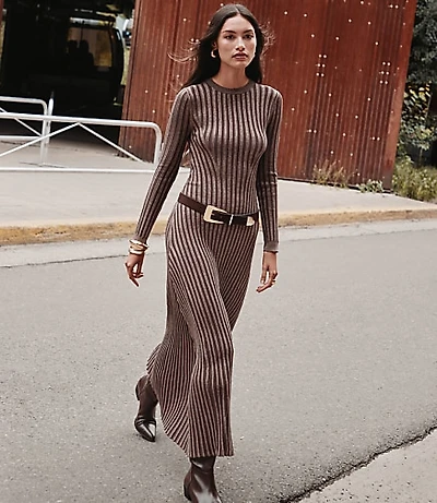 Shimmer Ribbed Mock Neck Maxi Sweater Dress