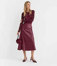 Faux Leather Paneled Midi Skirt