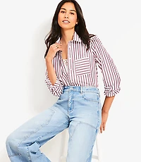 Petite Striped Poplin Everyday Relaxed Pocket Shirt