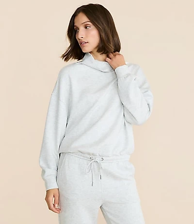 Lou & Grey Heathered Scubasoft Mock Neck Drawstring Hem Top