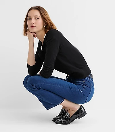Petite High Rise Kick Crop Jeans Bright Indigo Wash