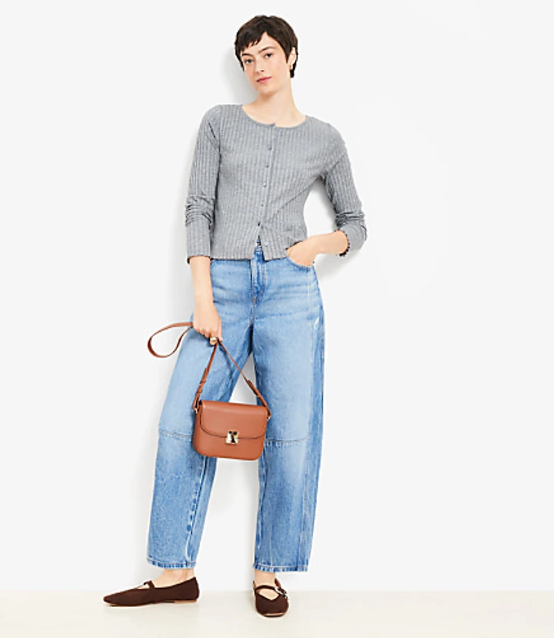 Seamed High Rise Barrel Jeans Vintage Distressed Wash
