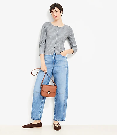 Seamed High Rise Barrel Jeans Vintage Distressed Wash