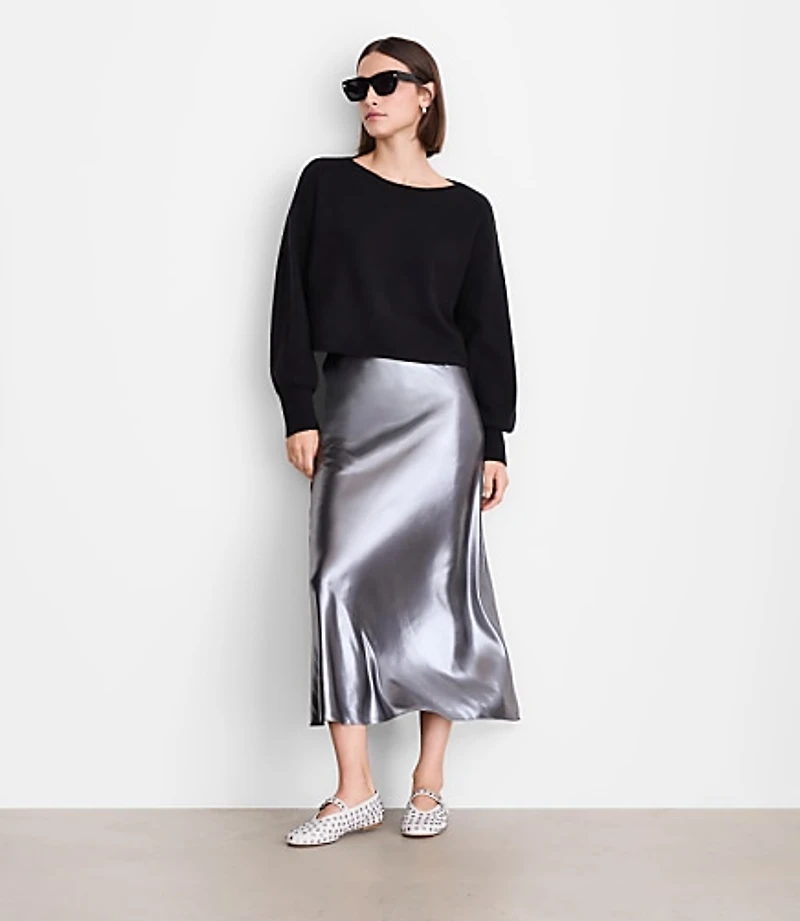 Petite LOFT Versa Shimmer Bias Midi Skirt