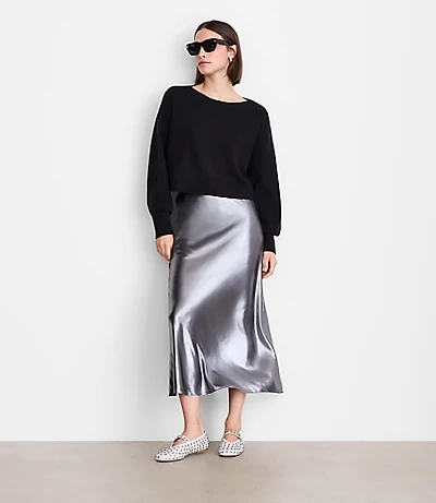 Petite LOFT Versa Shimmer Bias Midi Skirt