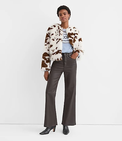Petite Coated High Rise Wide Leg Jeans Brown
