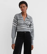 Fair Isle Ribbed Collared Sweater