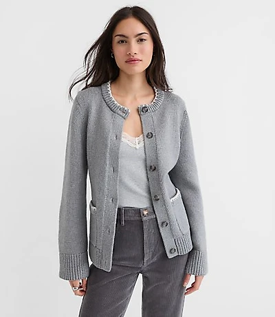Tipped Waisted Patch Pocket Cardigan