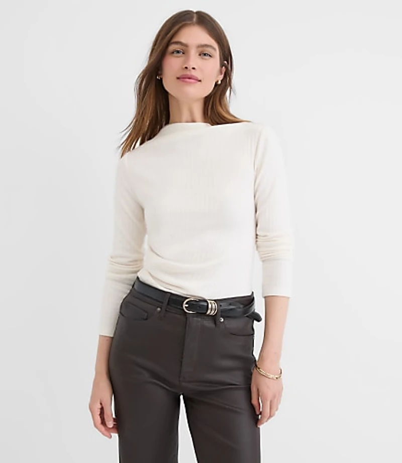 Petite Cozy Ribbed Asymmetric Neck Top