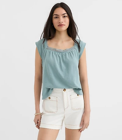 Lace Trim Square Neck Top