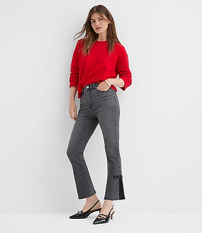 Satin Bow High Rise Kick Crop Jeans Washed Black