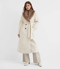 Faux Fur Shawl Collar Belted Coat