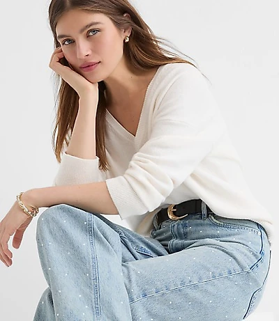 Petite Sparkle Embellished High Rise Barrel Jeans Vintage Light Indigo Wash