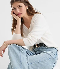Petite Sparkle Embellished High Rise Barrel Jeans Vintage Light Indigo Wash