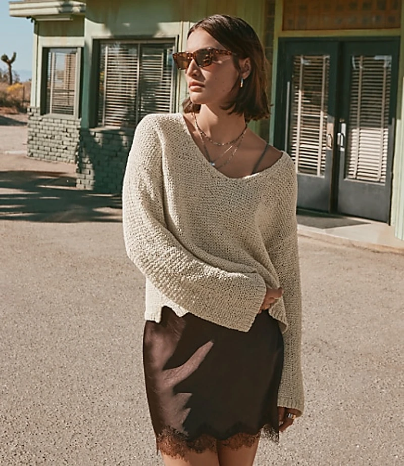 Open Stitch V-Neck Sweater