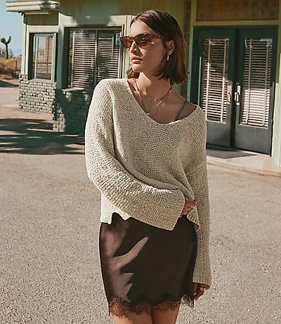 Open Stitch V-Neck Sweater