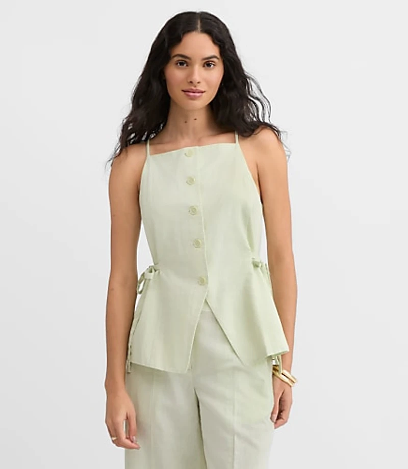 Side Tie Linen Cotton Strappy Vest Top